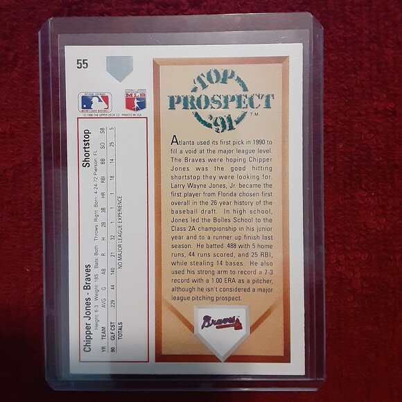 Chipper Jones – 1991 Upper Deck Top Prospect – Card No. 55 (Baseball Card) - Picture 2 of 2
